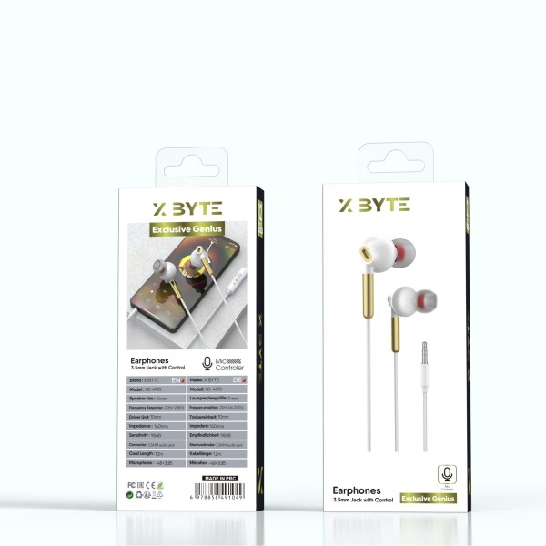 Xbyte XB-4795 In-Ear Kopfhörer 3.5mm Klinke mit Mikrofon – Weiß