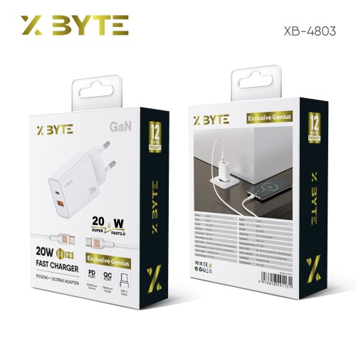Xbyte XB-4803 USB-C & USB-A Schnellladegerät Set 20W – PD QC Charger + C-C Kabel EU