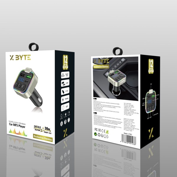 Xbyte XB-4829 Auto FM Transmitter & Ladegerät 38W – PD20W & QC3.0 RGB